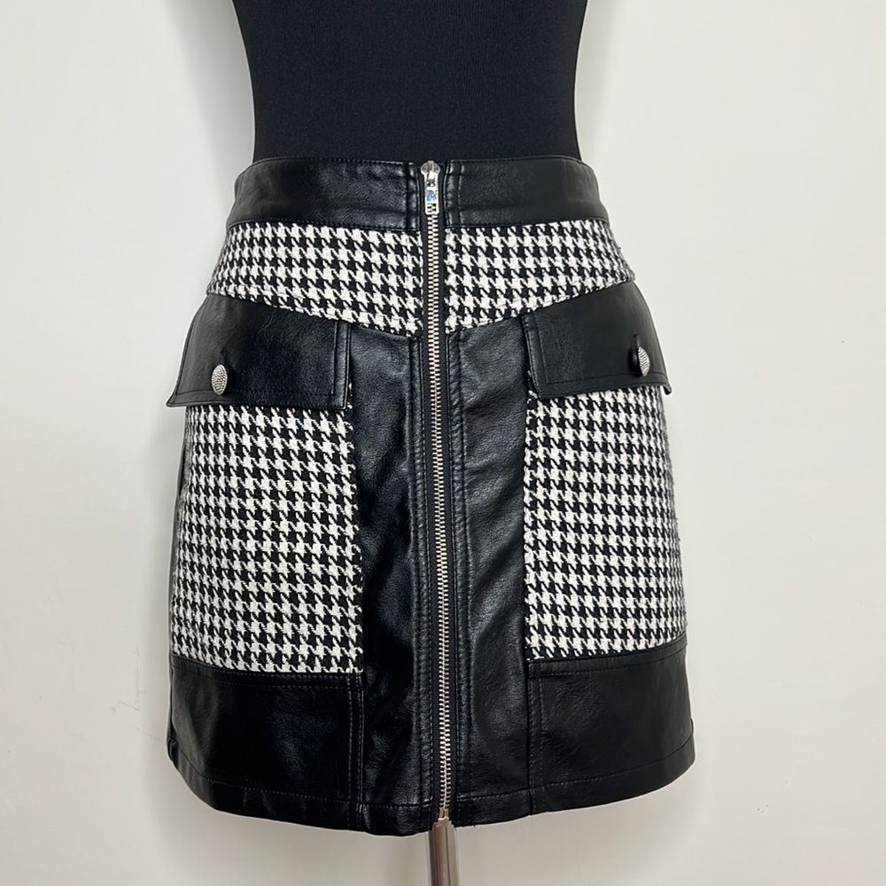 SIGNATURE8 Vegan Leather Gingham Print Black Mini Skirt S